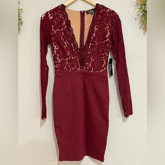 NWT LULUS Swoon-er or Later Long Sleeve Lace Dress Burgundy Sexy Holiday Party - Picture 3 of 8